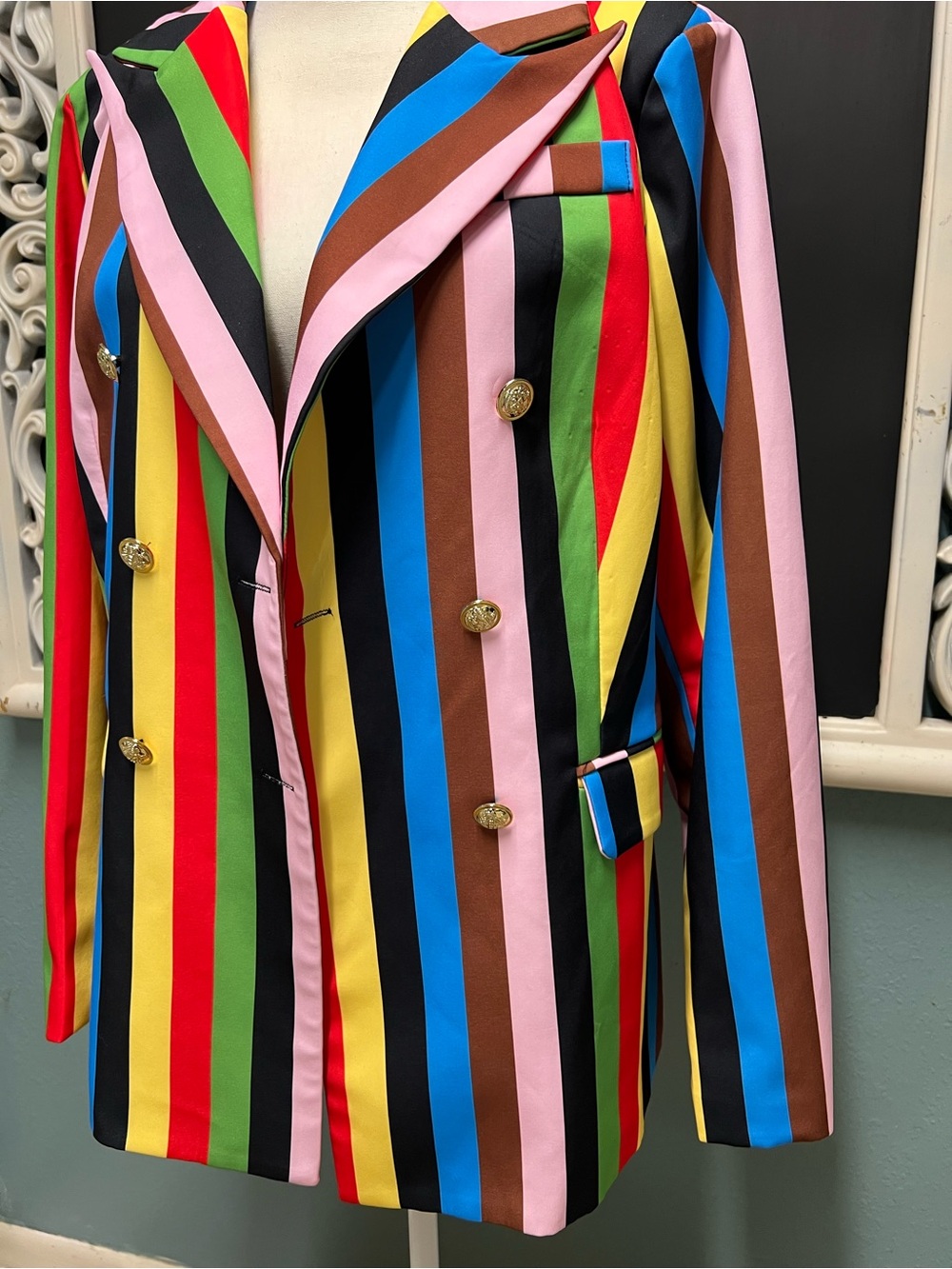 Unbranded NWOT Multicolor Striped Double-Breasted Blazer Jacket - Picture 3 of 7
